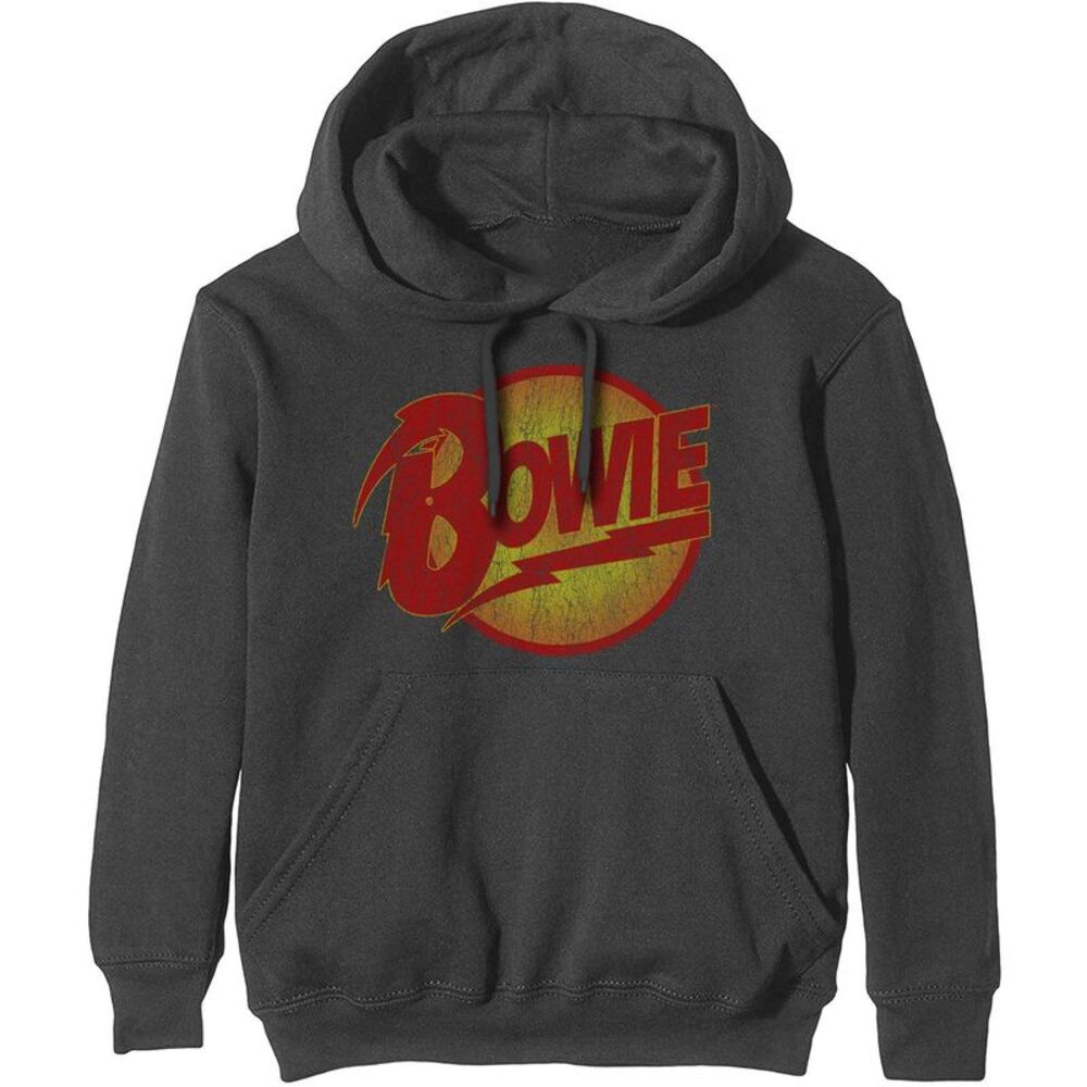 David Bowie Unisex Adult Diamond Dogs Vintage Logo Hoodie / Charcoal Grey